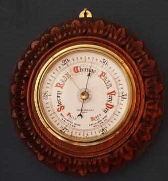 Superb Victorian Carved Oak Android Barometer