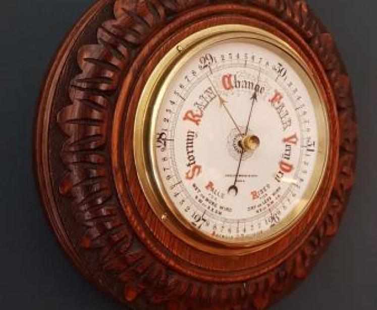 Superb Victorian Carved Oak Android Barometer - Image 2