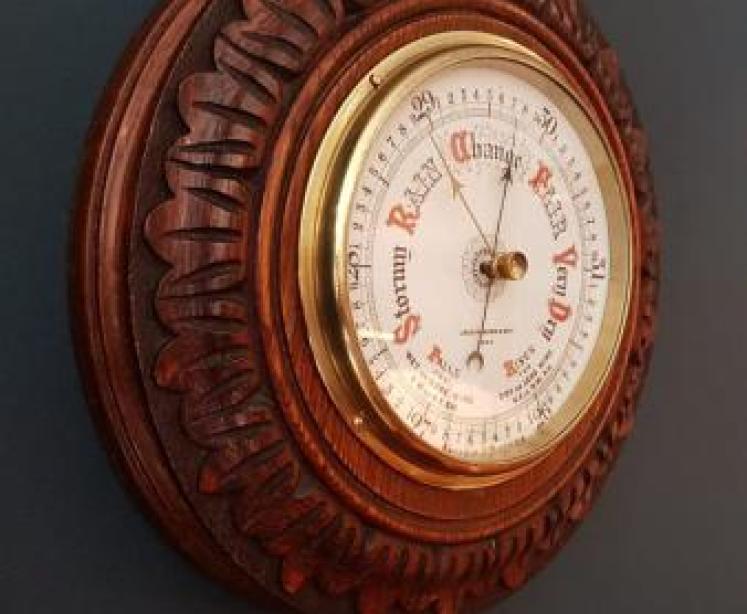 Superb Victorian Carved Oak Android Barometer - Image 7
