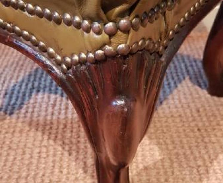 Victorian Rosewood Cabriole Leg Stool with Olive Hide Upholstery  - Image 5