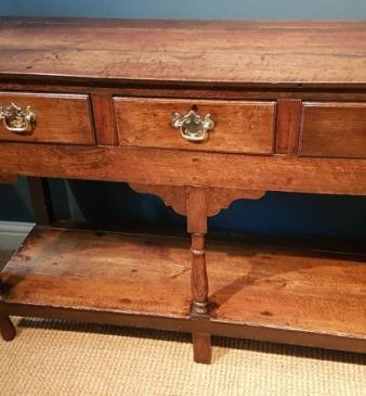 Small George II Oak and Fruitwood Open Pot Board Dresser