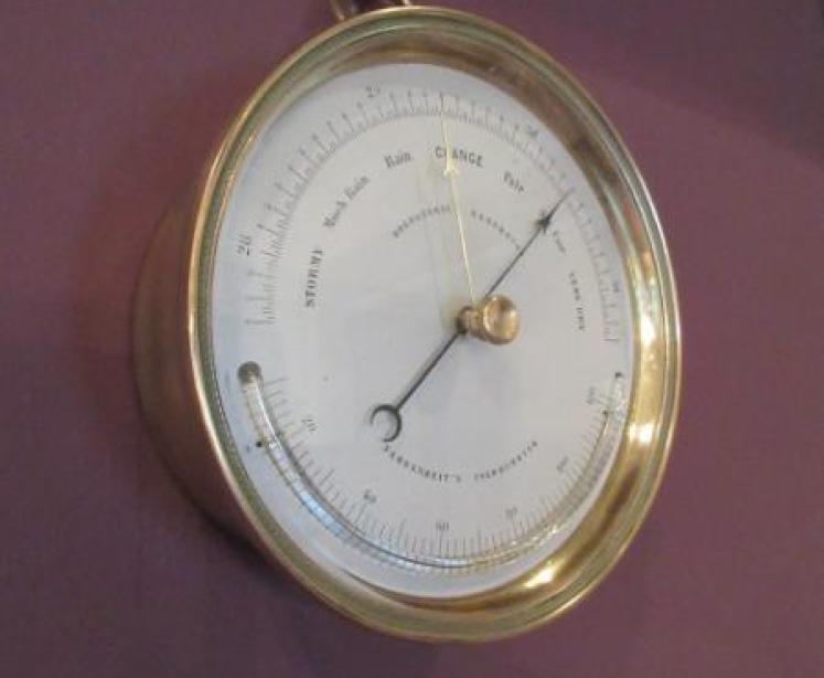 Antique Marine Barometer with Crescent Thermometer - Image 6
