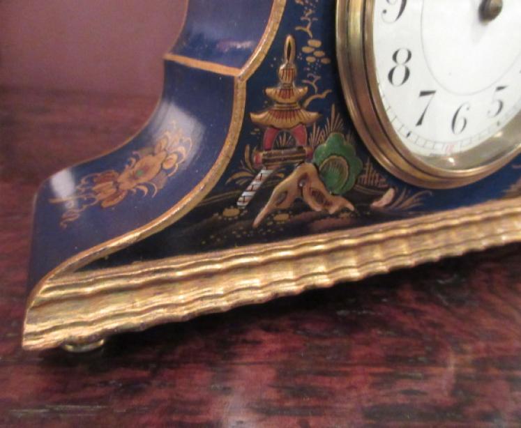 Antique Chinioserie Blue Lacquered Mantel Clock - Image 3