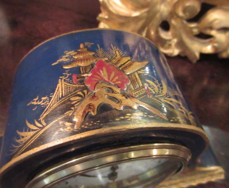 Antique Chinioserie Blue Lacquered Mantel Clock - Image 4