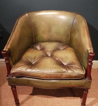 1920's Olive Hide Tub Chair
