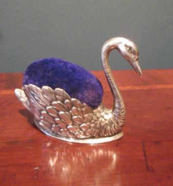 Antique Solid Silver 'Swan' Pin Cushion