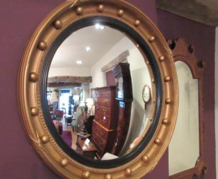 Antique Plaster & Timber Gilt Convex Wall Mirror - Image 1