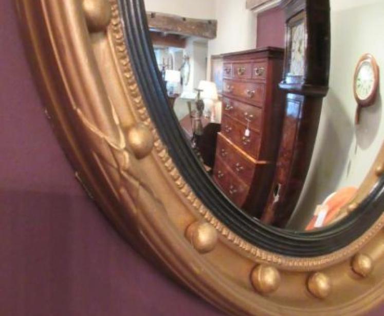 Antique Plaster & Timber Gilt Convex Wall Mirror - Image 2