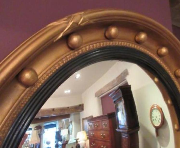 Antique Plaster & Timber Gilt Convex Wall Mirror - Image 3