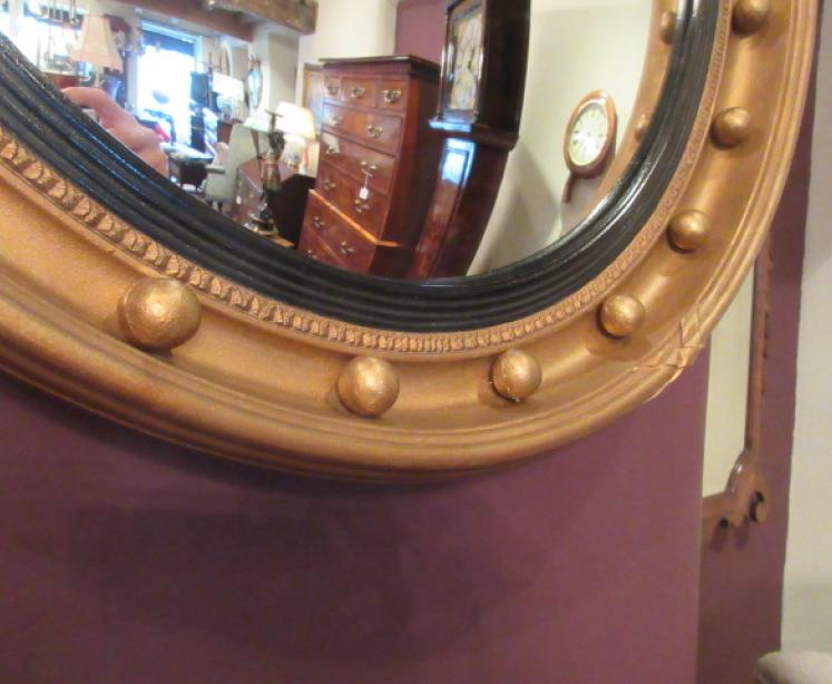 Antique Plaster & Timber Gilt Convex Wall Mirror - Image 4