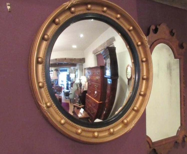 Antique Plaster & Timber Gilt Convex Wall Mirror - Image 6
