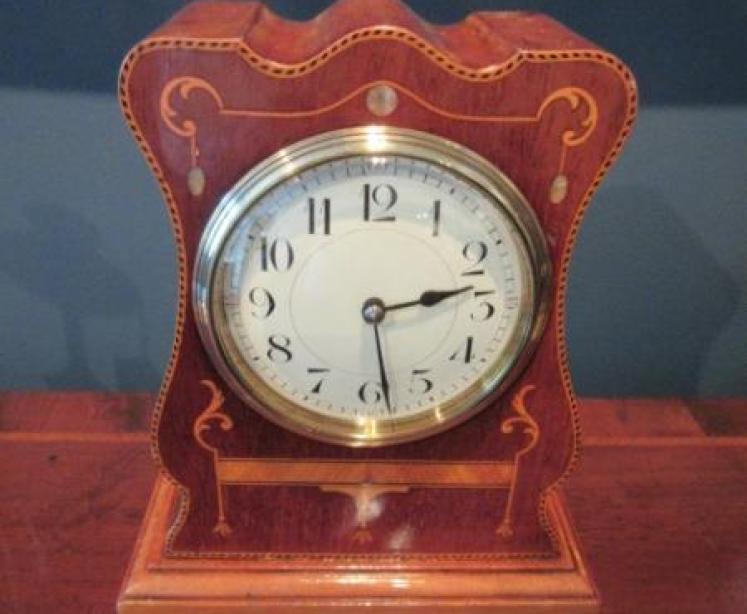 Edwardian Mother of Pearl Inlaid Shaped Mantel Clock - Image 1
