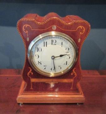 Edwardian Mother of Pearl Inlaid Shaped Mantel Clock