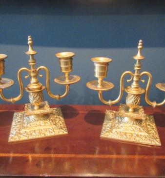 Pair of Mid Victorian Gilt Ormolu Two Arm Candlesticks