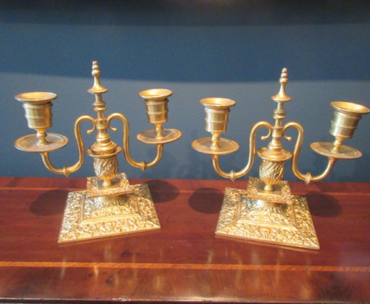 Pair of Mid Victorian Gilt Ormolu Two Arm Candlesticks - Image 1