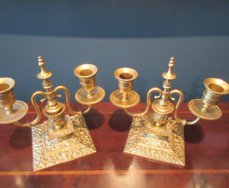 Pair of Mid Victorian Gilt Ormolu Two Arm Candlesticks - Image 6