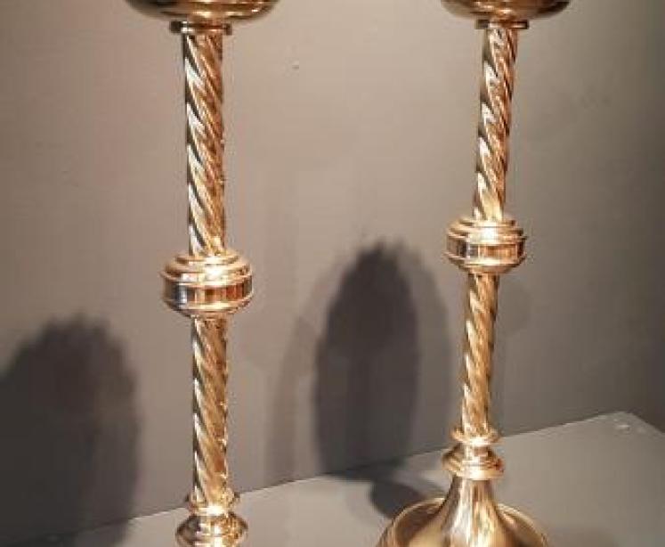 Pair of Victorian Brass Church Candlesticks - Image 1