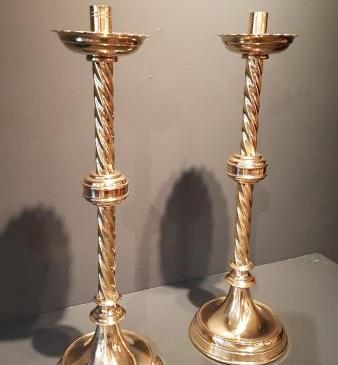 Pair of Victorian Brass Church Candlesticks