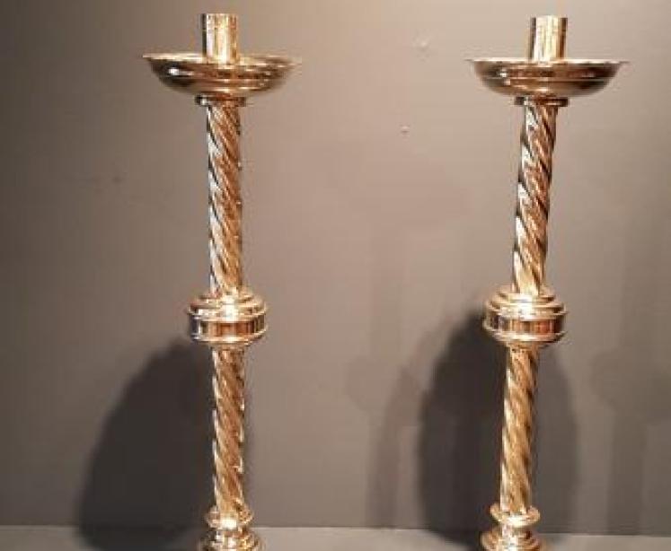 Pair of Victorian Brass Church Candlesticks - Image 6
