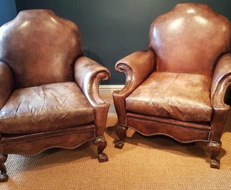 Superb Pair of Antique Edwardian Leather Easy Chairs - Image 1