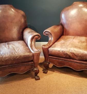 Superb Pair of Antique Edwardian Leather Easy Chairs
