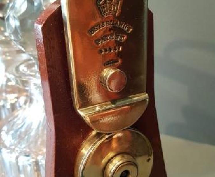 Victorian Mahogany and Brass 3 Bottle Tantalus - Image 5