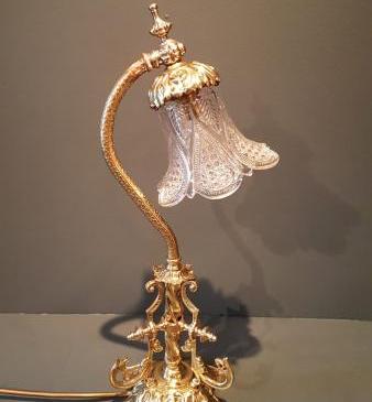 Superb Edwardian Cast Brass Table Lamp and Shade