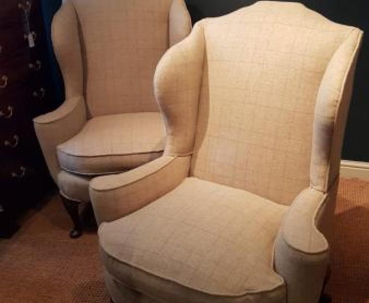 Superb Matching Pair of Victorian Wing Back Arm Chairs - Image 1