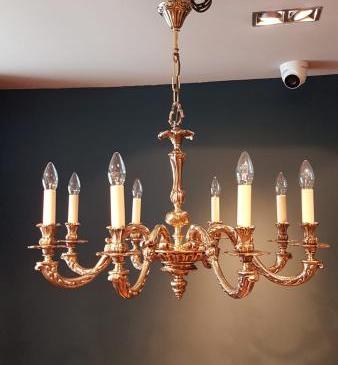 Quality Edwardian Cast Brass 8 Arm Chandelier 