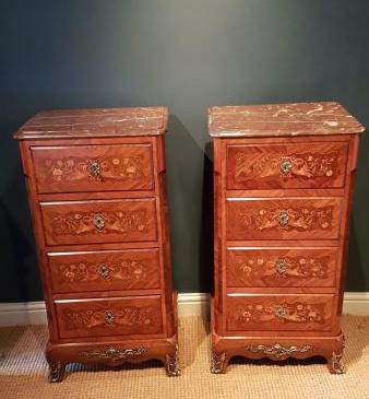 Superb Matching Pair of Inlaid Walnut Secretaire Chests