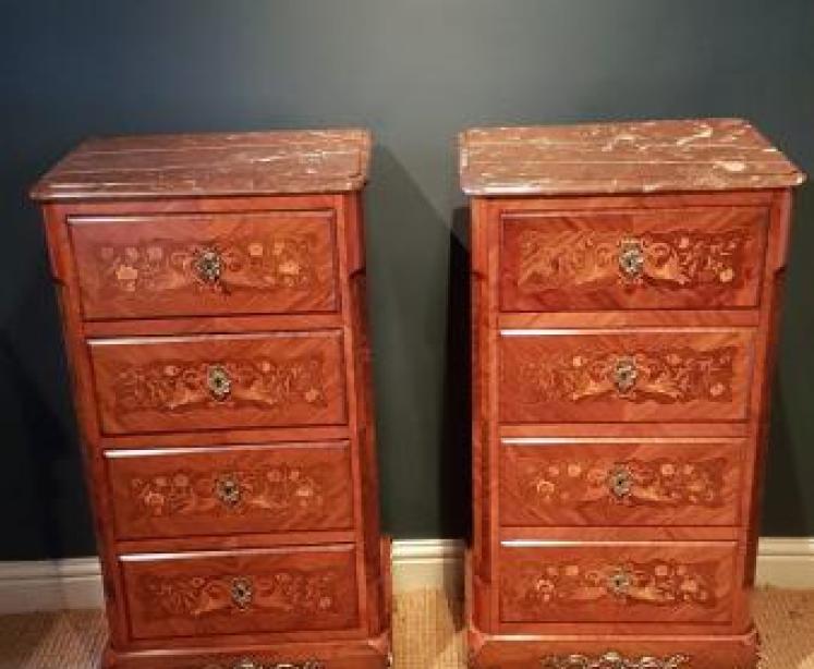 Superb Matching Pair of Inlaid Walnut Secretaire Chests - Image 1