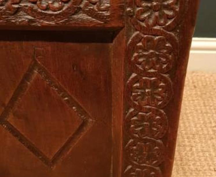 Superb Small Early Oak Three Panel Coffer - Image 5