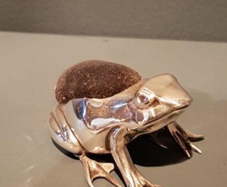 Rare Antique Silver Frog Pin Cushion - Image 1