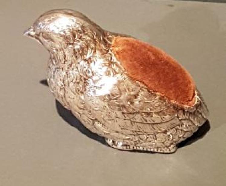 Antique Silver Partridge Pin Cushion - Image 3