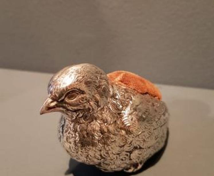 Antique Silver Partridge Pin Cushion - Image 5