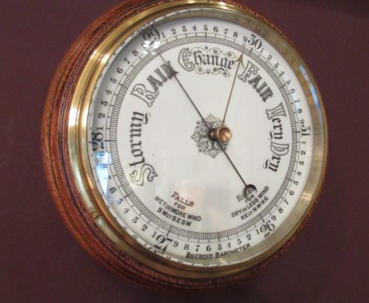Large Antique Polished Oak Ship's Barometer - Image 1