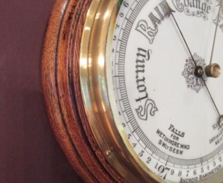 Large Antique Polished Oak Ship's Barometer - Image 2