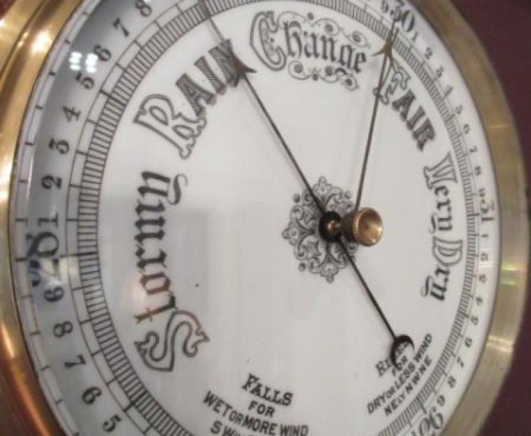 Large Antique Polished Oak Ship's Barometer - Image 4