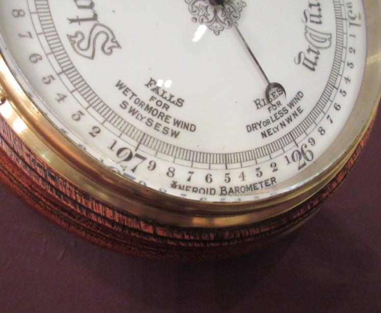 Large Antique Polished Oak Ship's Barometer - Image 5