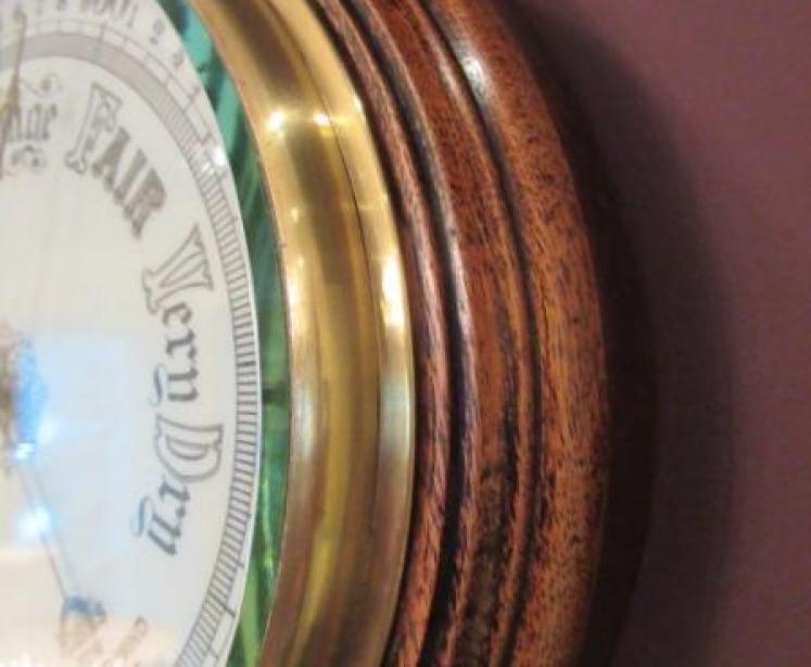 Large Antique Polished Oak Ship's Barometer - Image 6