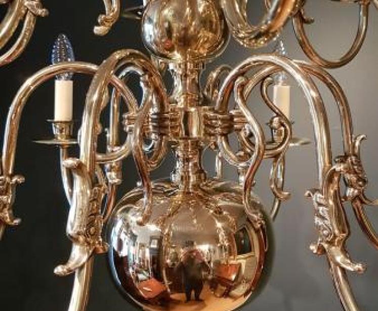 Superb Edwardian Solid Brass Two Tier Chandelier - Image 3