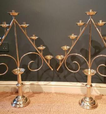 Impressive Matching Pair of Brass Church Candelabra
