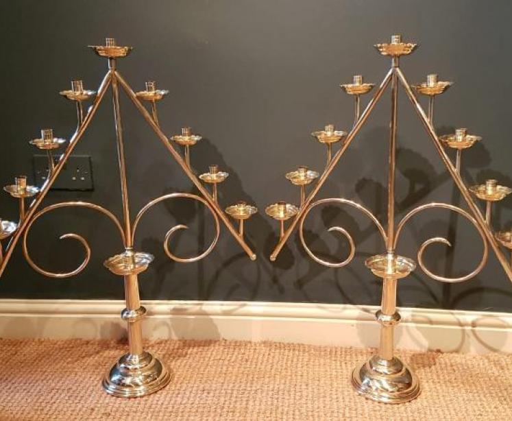 Impressive Matching Pair of Brass Church Candelabra - Image 1