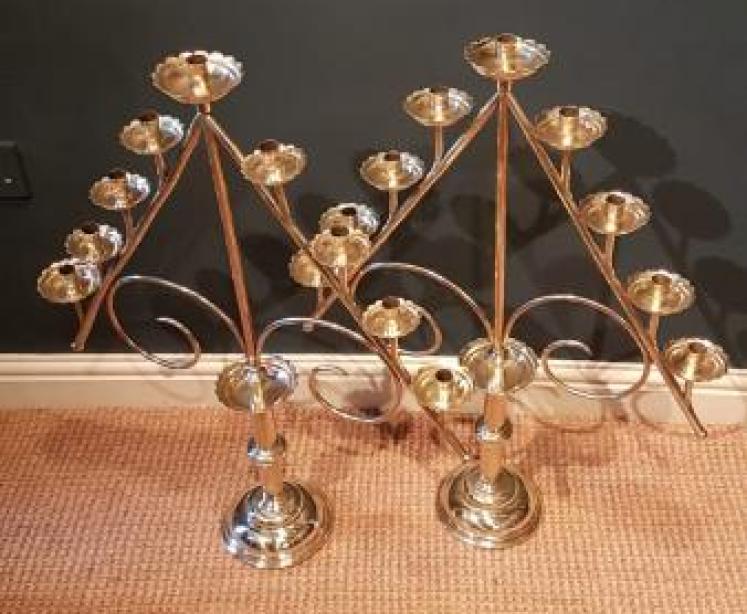 Impressive Matching Pair of Brass Church Candelabra - Image 7