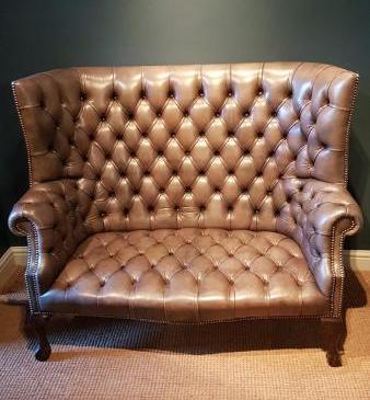 Antique Barrel Back Two Seater Hide Sofa