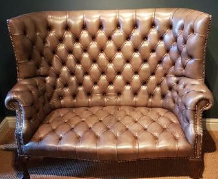 Antique Barrel Back Two Seater Hide Sofa - Image 1