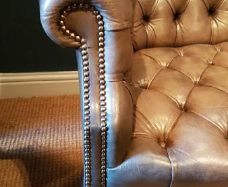 Antique Barrel Back Two Seater Hide Sofa - Image 4