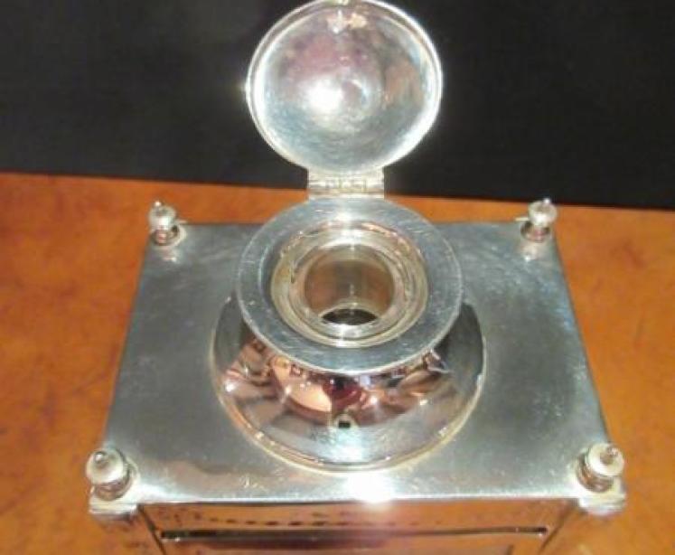 Superb Antique Silver Desktop Photo Frame & Inkwell Stand - Image 2