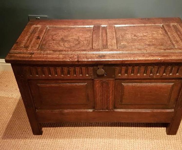 Small Period Oak Two Panel Coffer  - Image 1