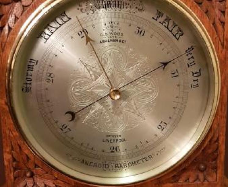 Quality Victorian Carved Oak Banjo Barometer - Image 4